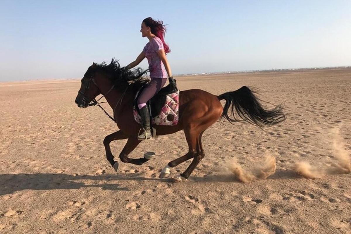 une femme à cheval dans le désert