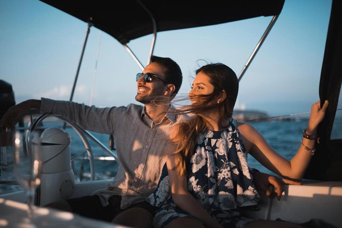 a man and a woman sitting on a boat