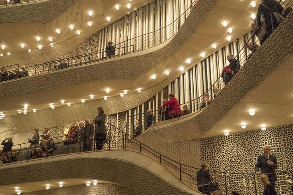 un grup de persones baixant per les escales mecàniques d'un edifici