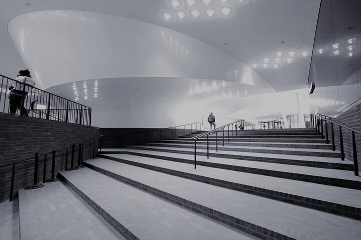 una persona dempeus a les escales d'un edifici
