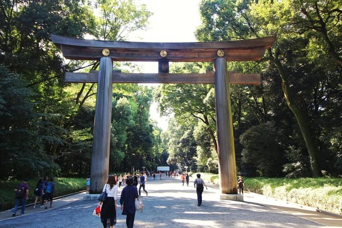 torii värav pargis, kus inimesed kõnnivad