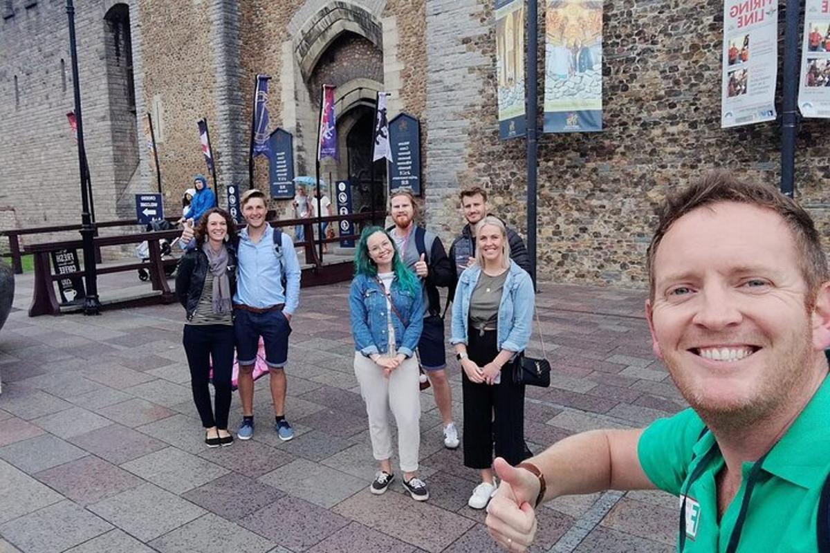 a group of people standing in front of a building