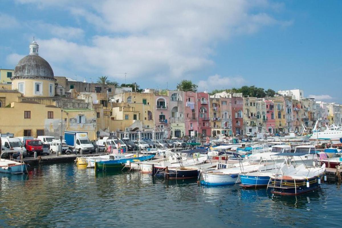 Un grupo de barcos atracados en un puerto con edificios.