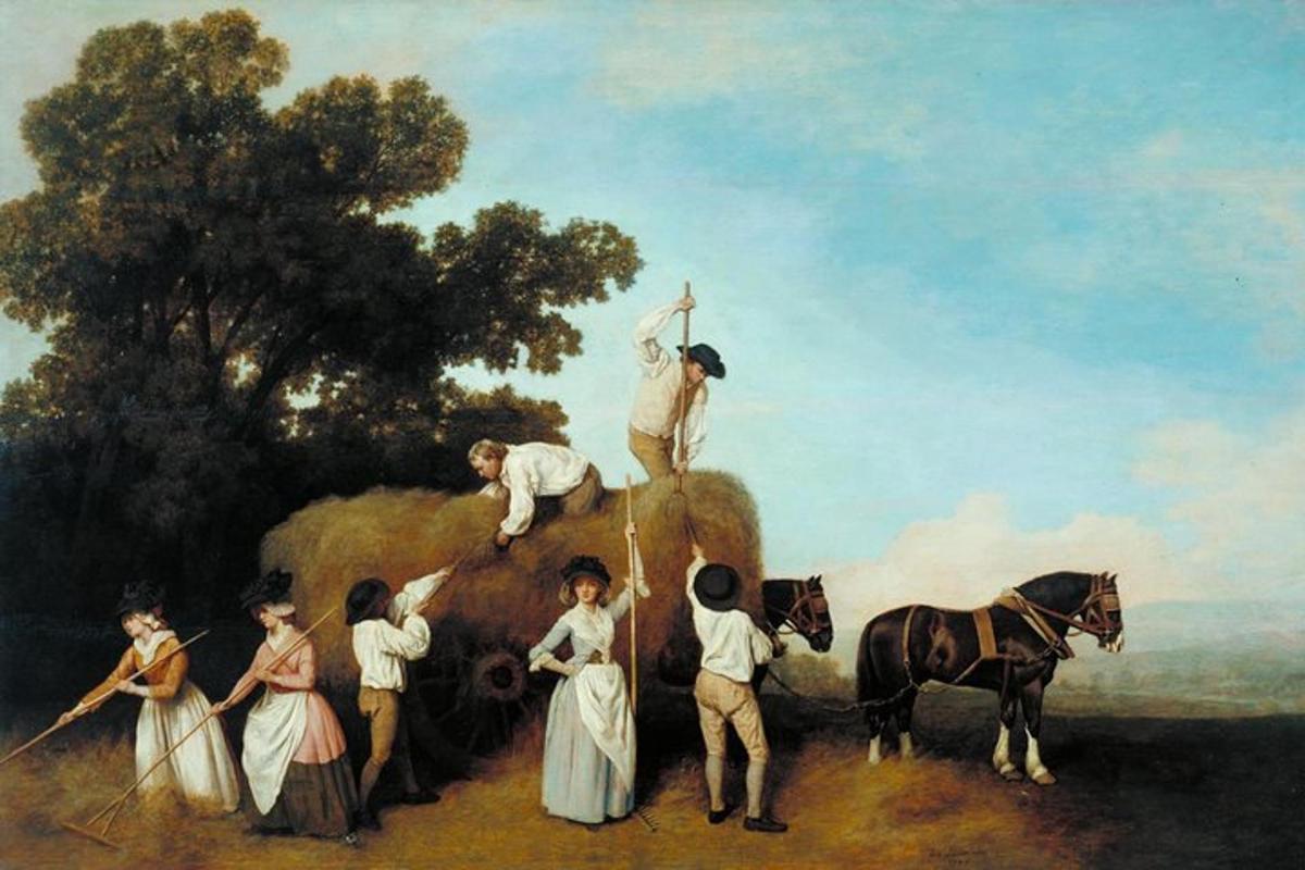 un dipinto di un gruppo di persone con un cavallo