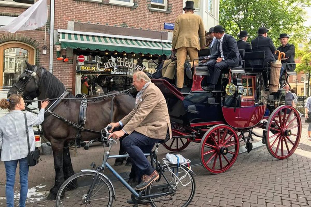 a man riding in a horse drawn carriage