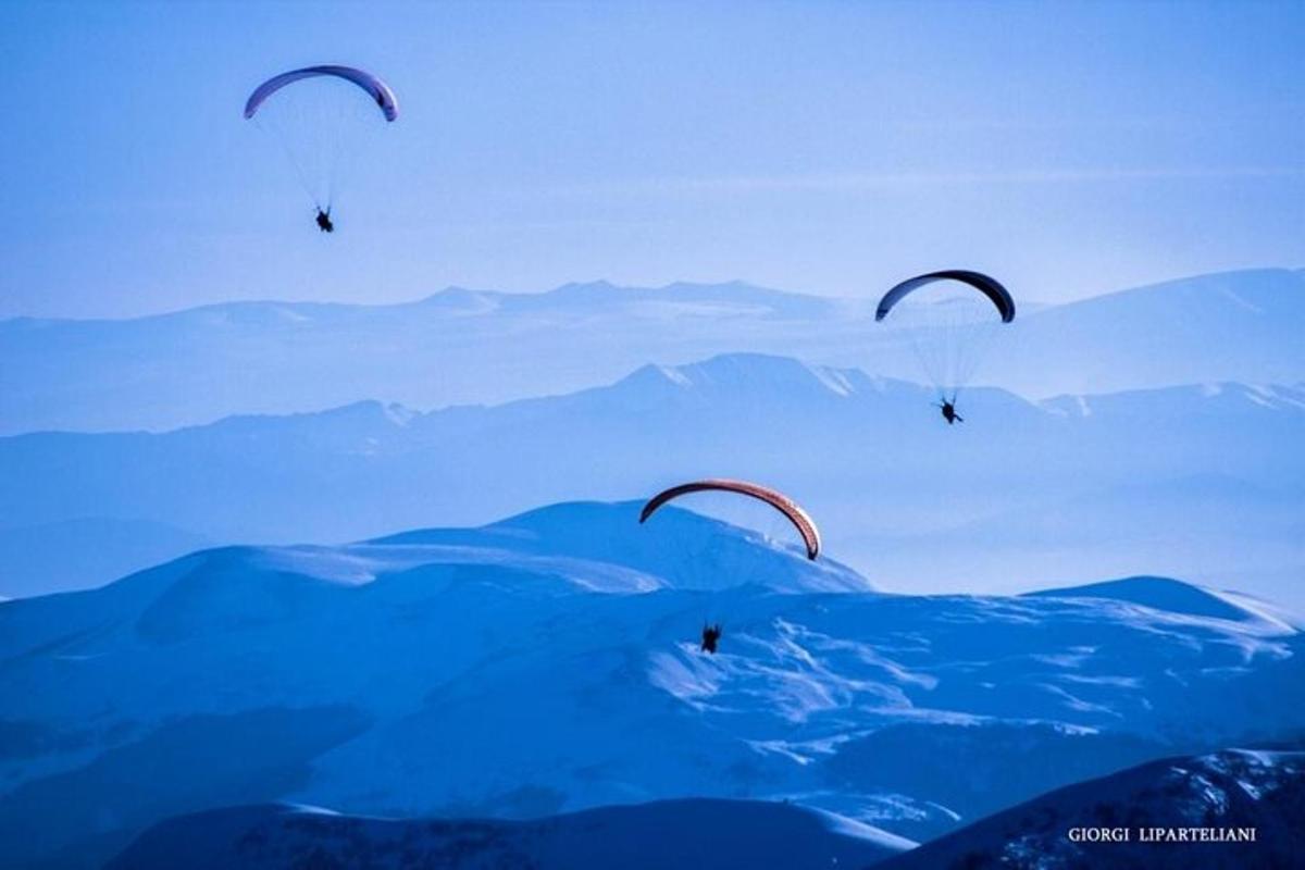 um grupo de parapentes voando sobre a água