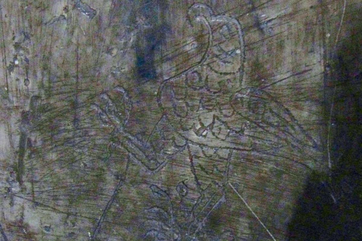 un disegno di un uccello sul lato di un albero