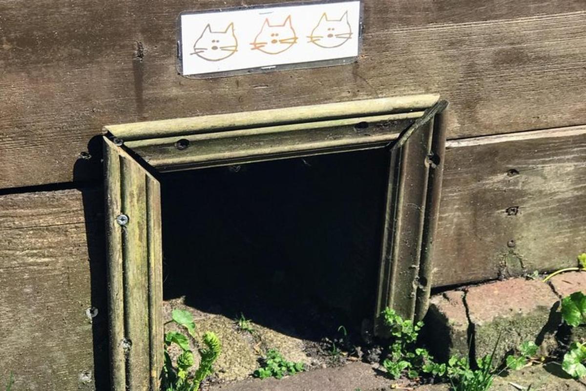 egy ajtóval ellátott fafal oldalán lévő tábla