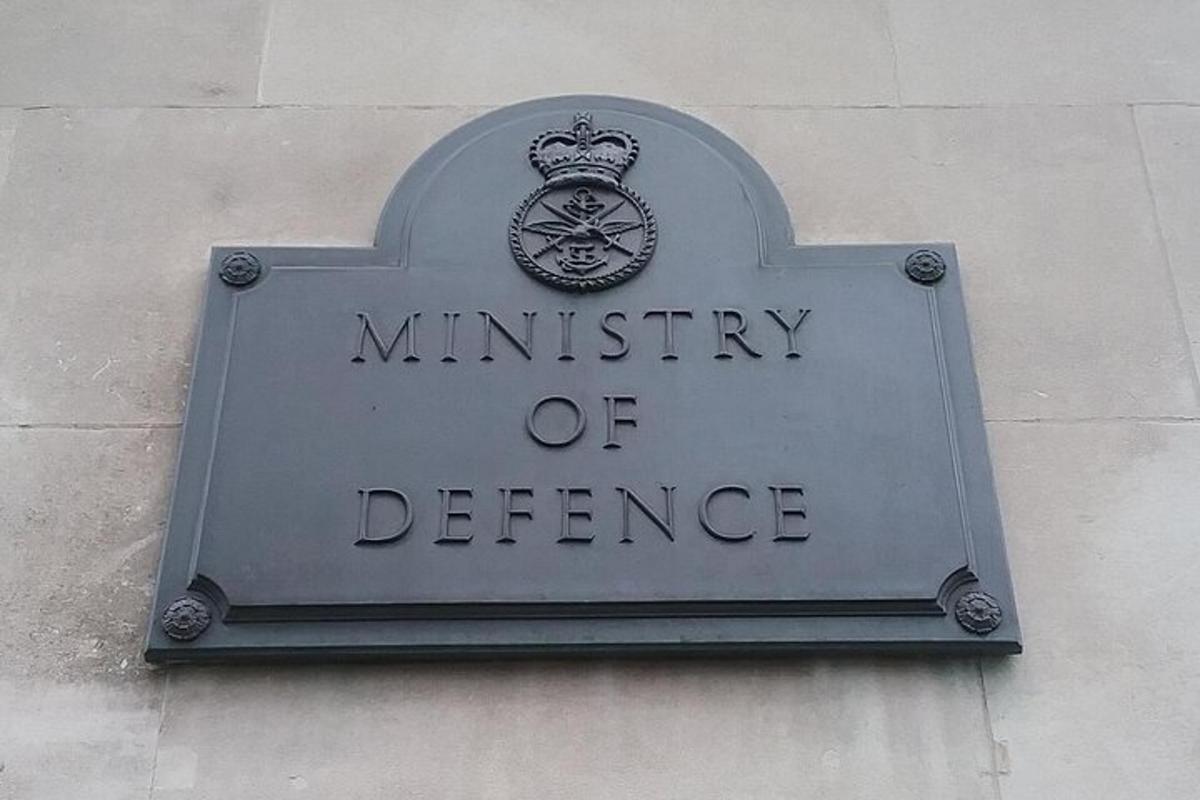 a sign for the ministry of defence on a building