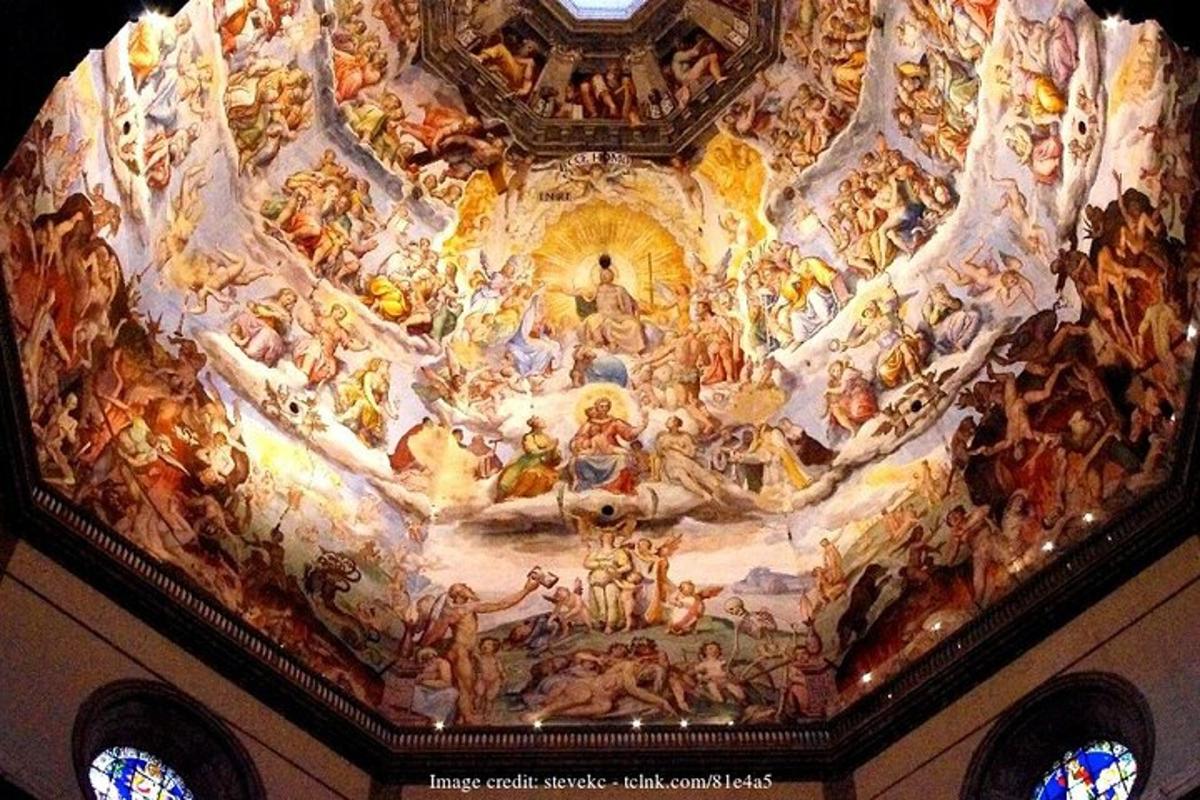 a painting on the ceiling of a building