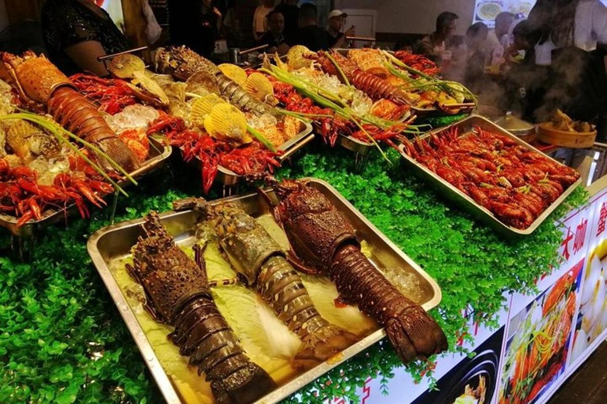 a display of different types of food in trays