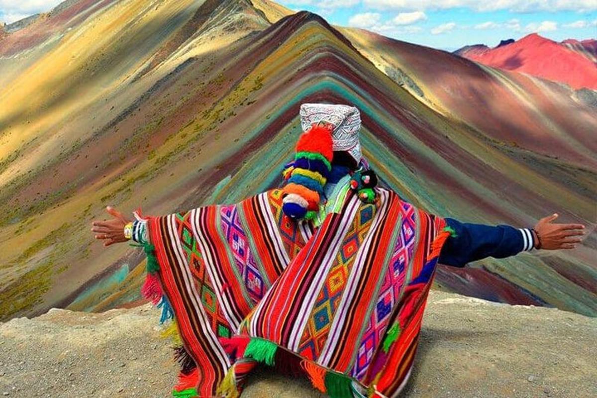 un dipinto di una persona sdraiata sulla cima di una montagna