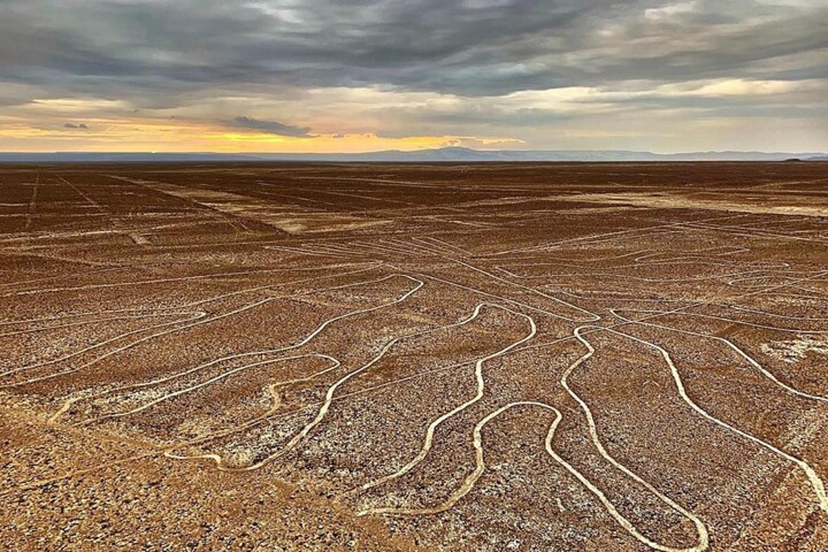 un deserto vuoto con linee nella terra