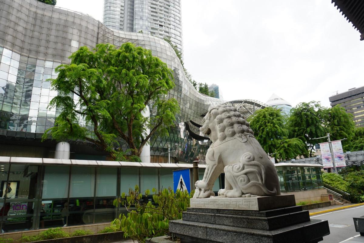 รูปปั้นสิงโตหินหน้าอาคาร