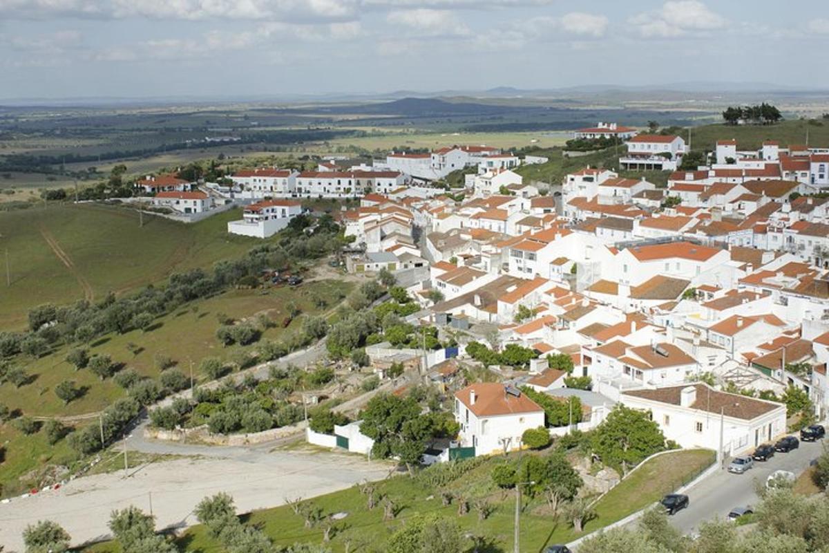 una vista aerea di un villaggio con case bianche