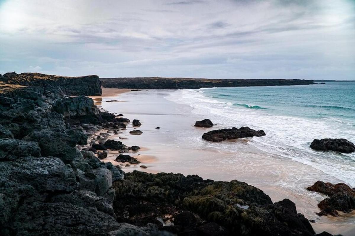 plaża z kilkoma skałami i oceanem