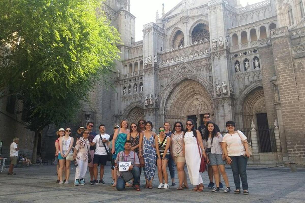 a group of people standing in front of a building