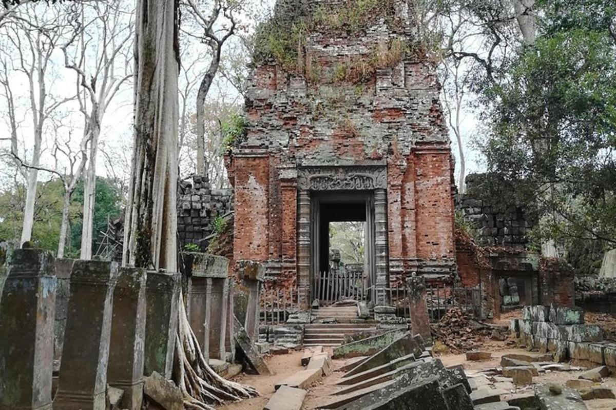 bangunan bata lama dengan pintu di dalam hutan