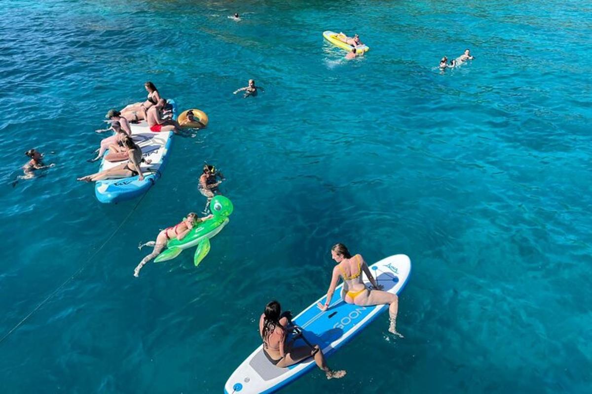 a group of people on surfboards in the water