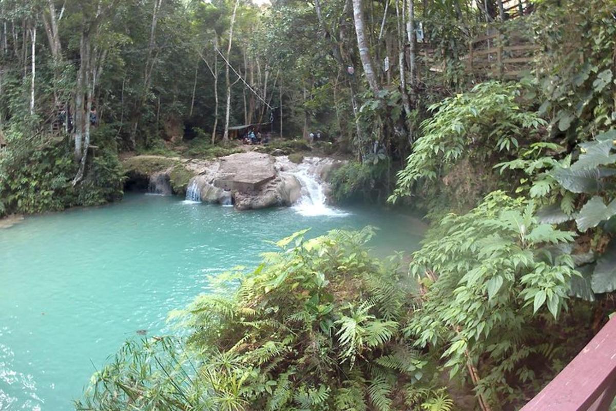 uma cachoeira no meio de um rio em uma floresta