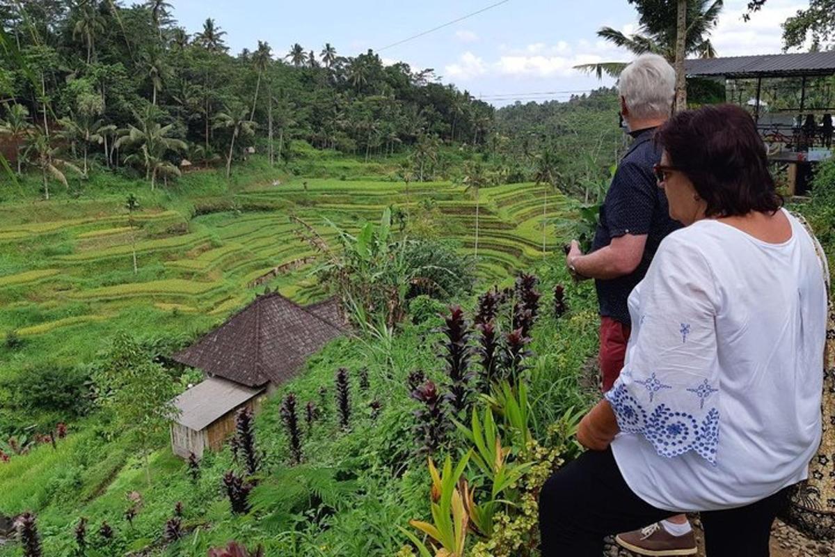 Un hombre y una mujer mirando un campo