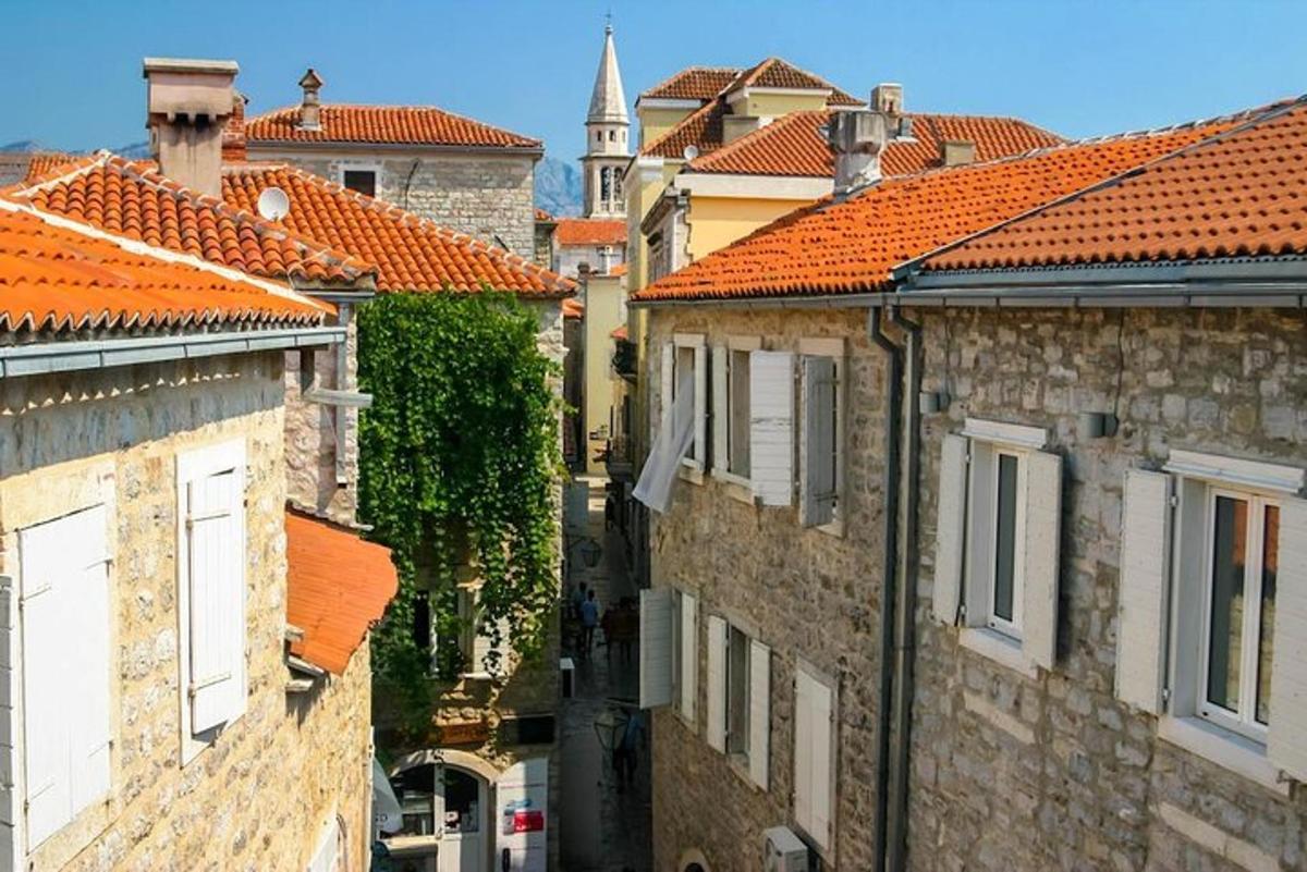 μια ομάδα κτιρίων με πορτοκαλί στέγες