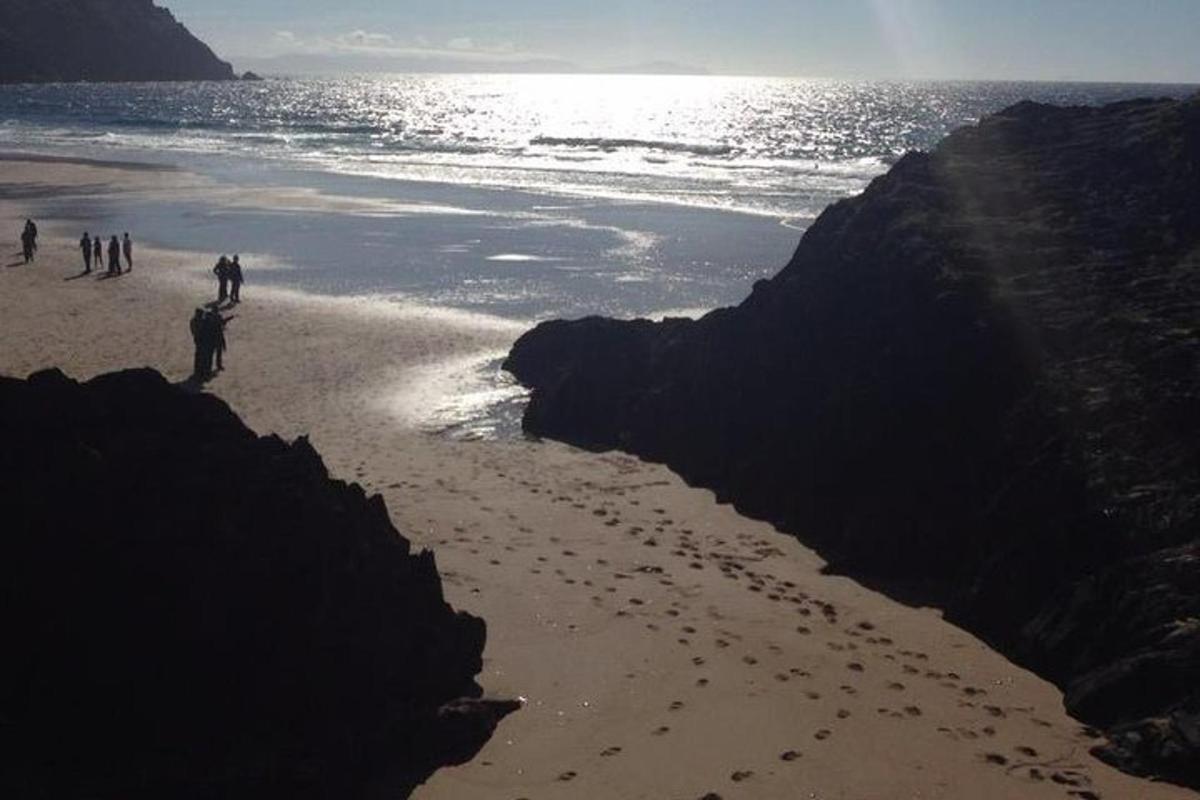 um grupo de pessoas caminhando na praia
