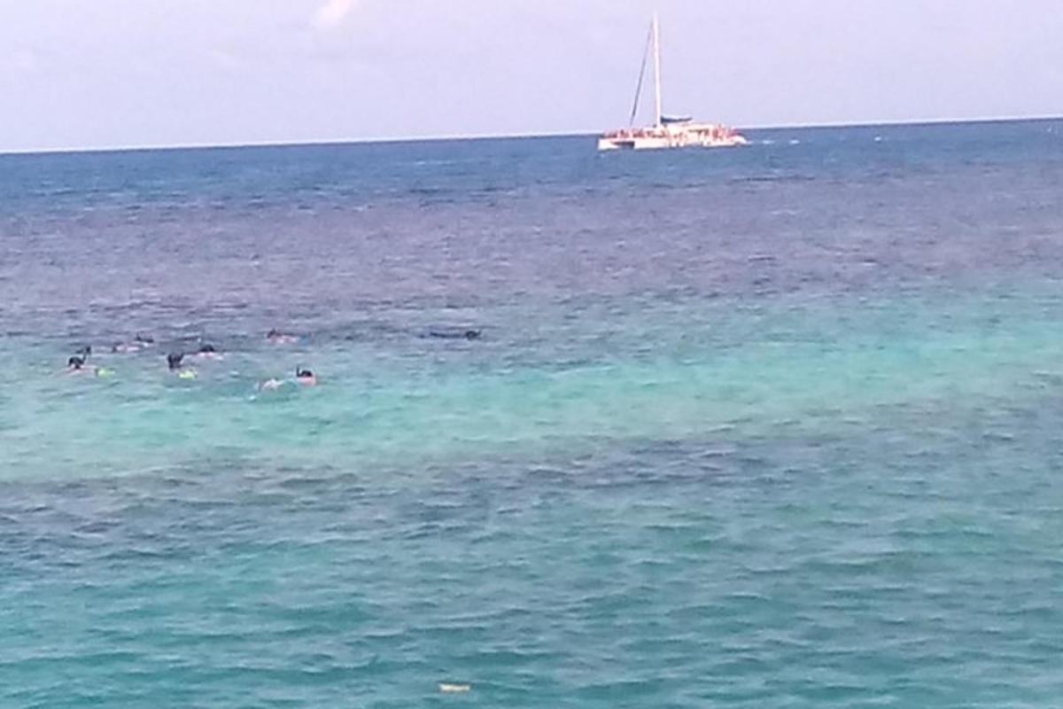 o barcă în ocean cu oameni care înoată în apă