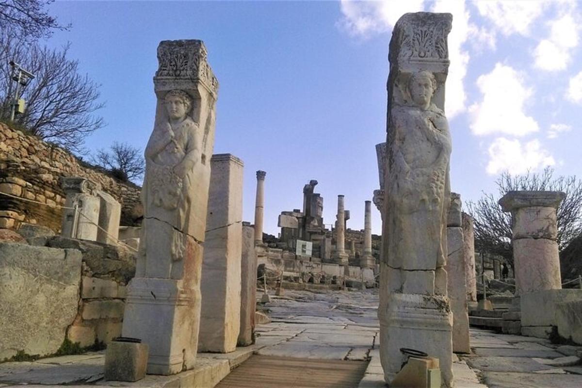 a group of columns in an ancient ruins
