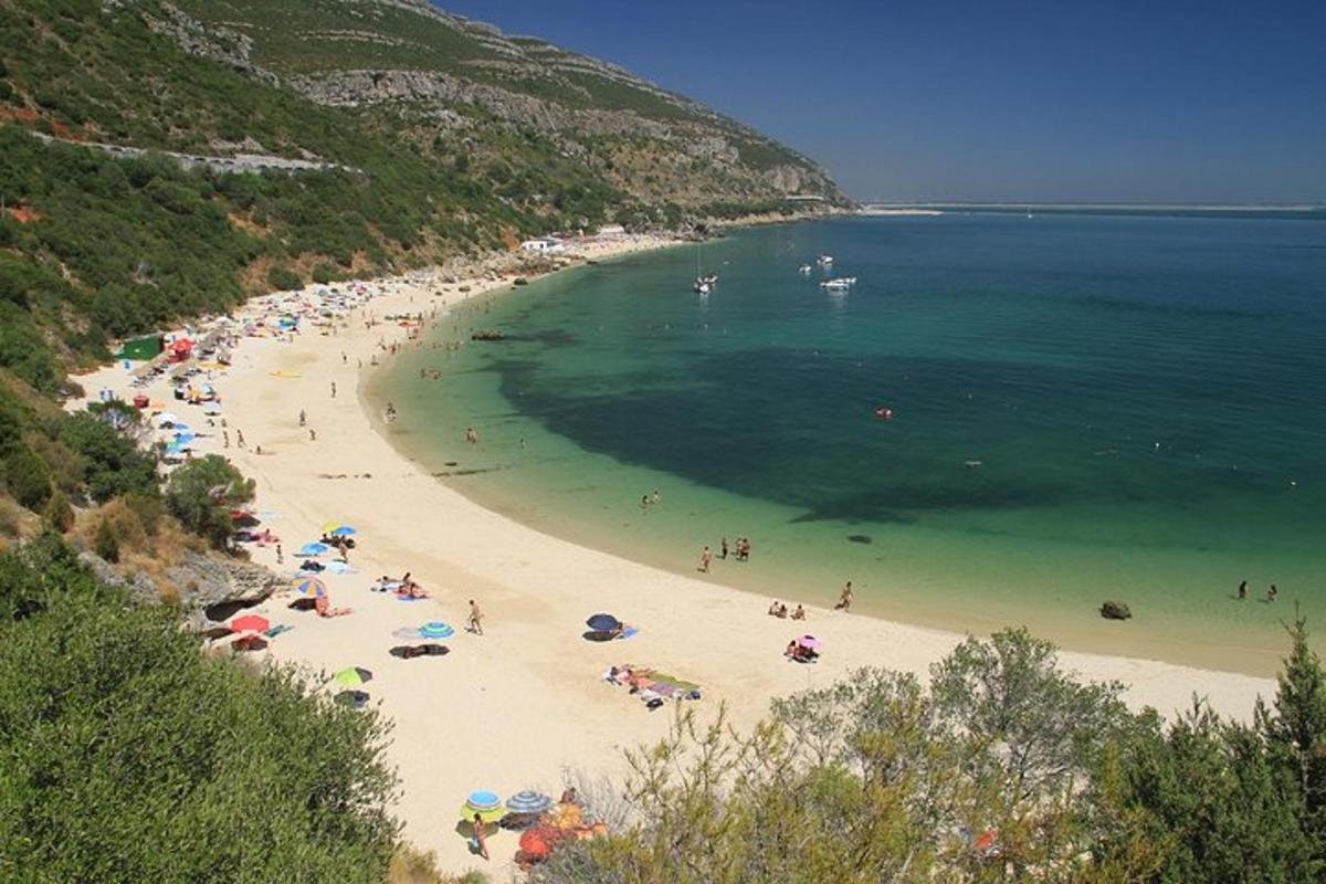 un gruppo di persone su una spiaggia con ombrelloni