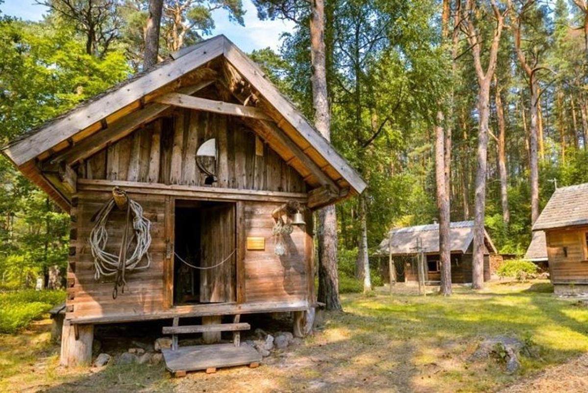 a small cabin in the middle of a forest