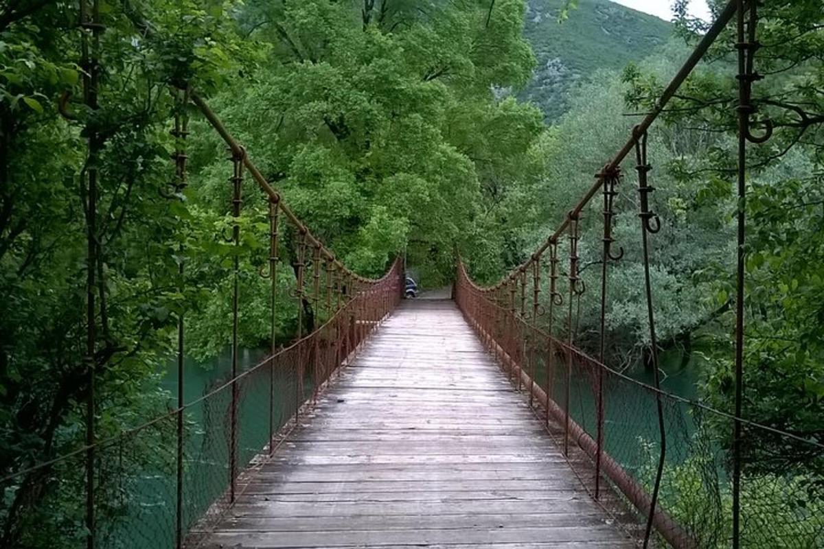 un ponte sopra un fiume con una persona sopra