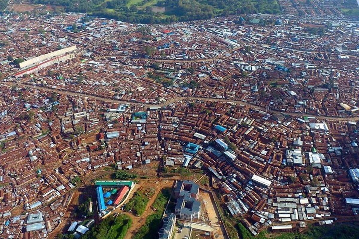 an overhead view of a large city with buildings