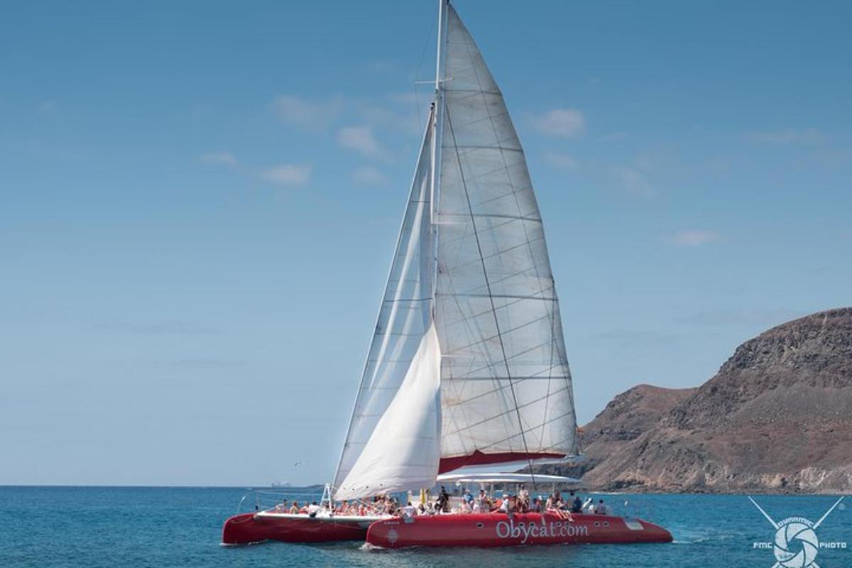 Un velero con gente a bordo en el agua.