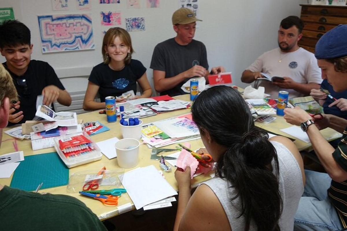 a group of people sitting around a table