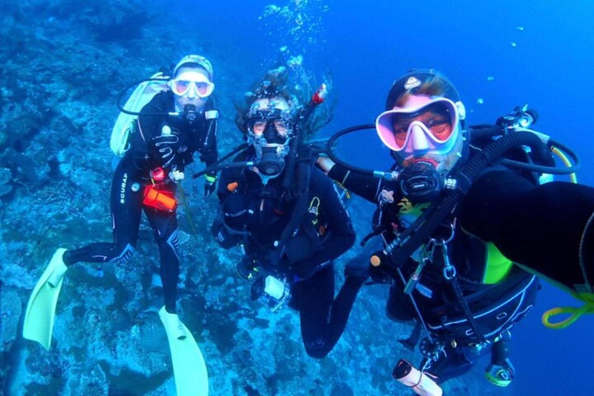 a group of people in scuba gear on the ocean
