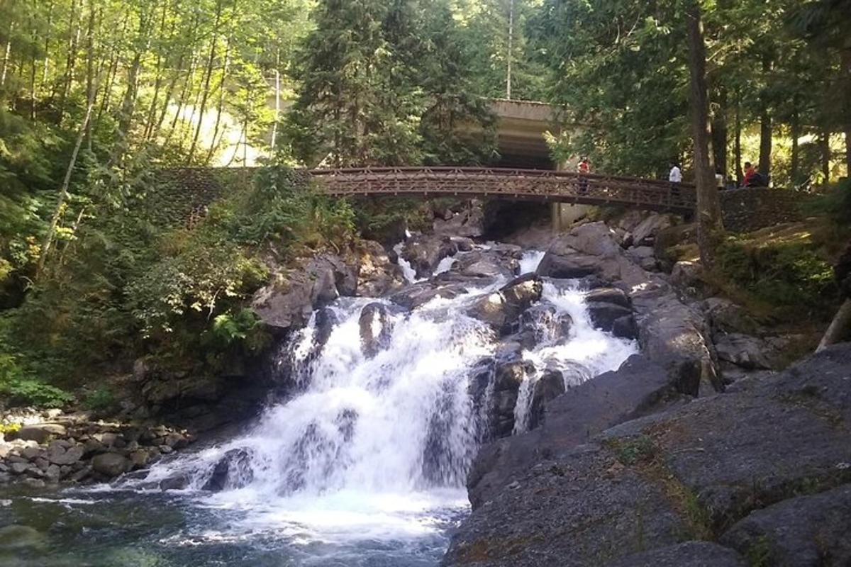 jambatan di atas sungai dengan air terjun