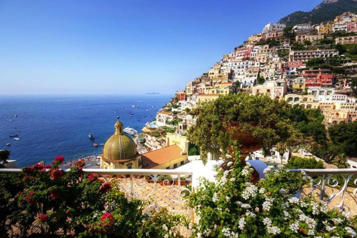 a view of the amalfi coast with buildings on a hill