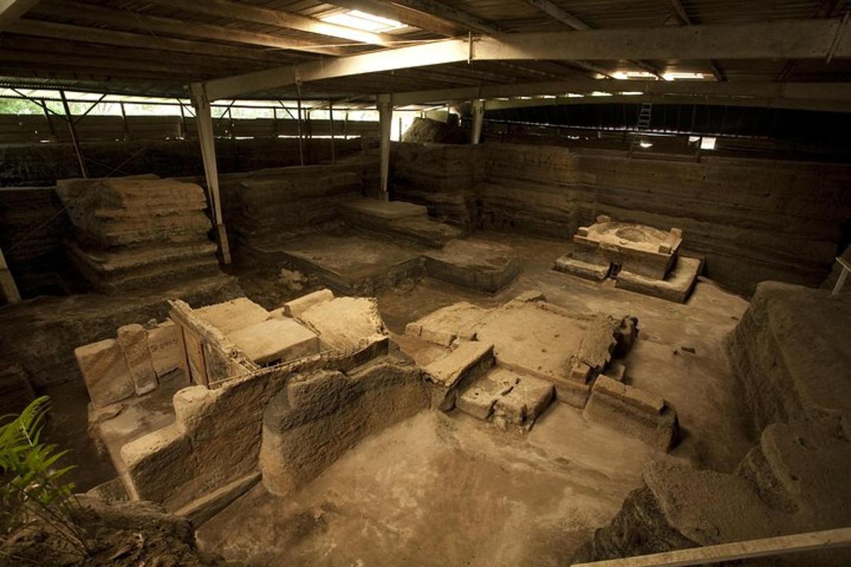 an inside view of an old building with a room