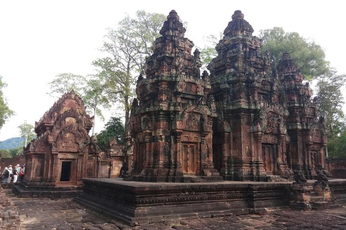 một nhóm các ngôi đền được trang trí công phu trong một cánh đồng