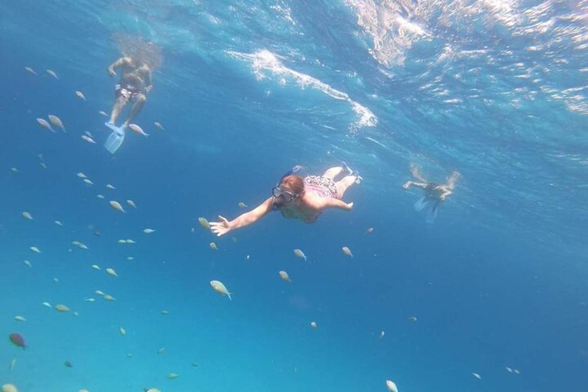两个人在蓝色的海水中游泳