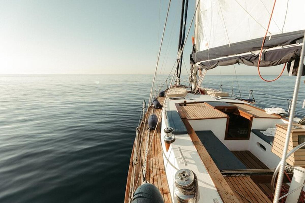 una barca che galleggia nell'acqua con l'oceano
