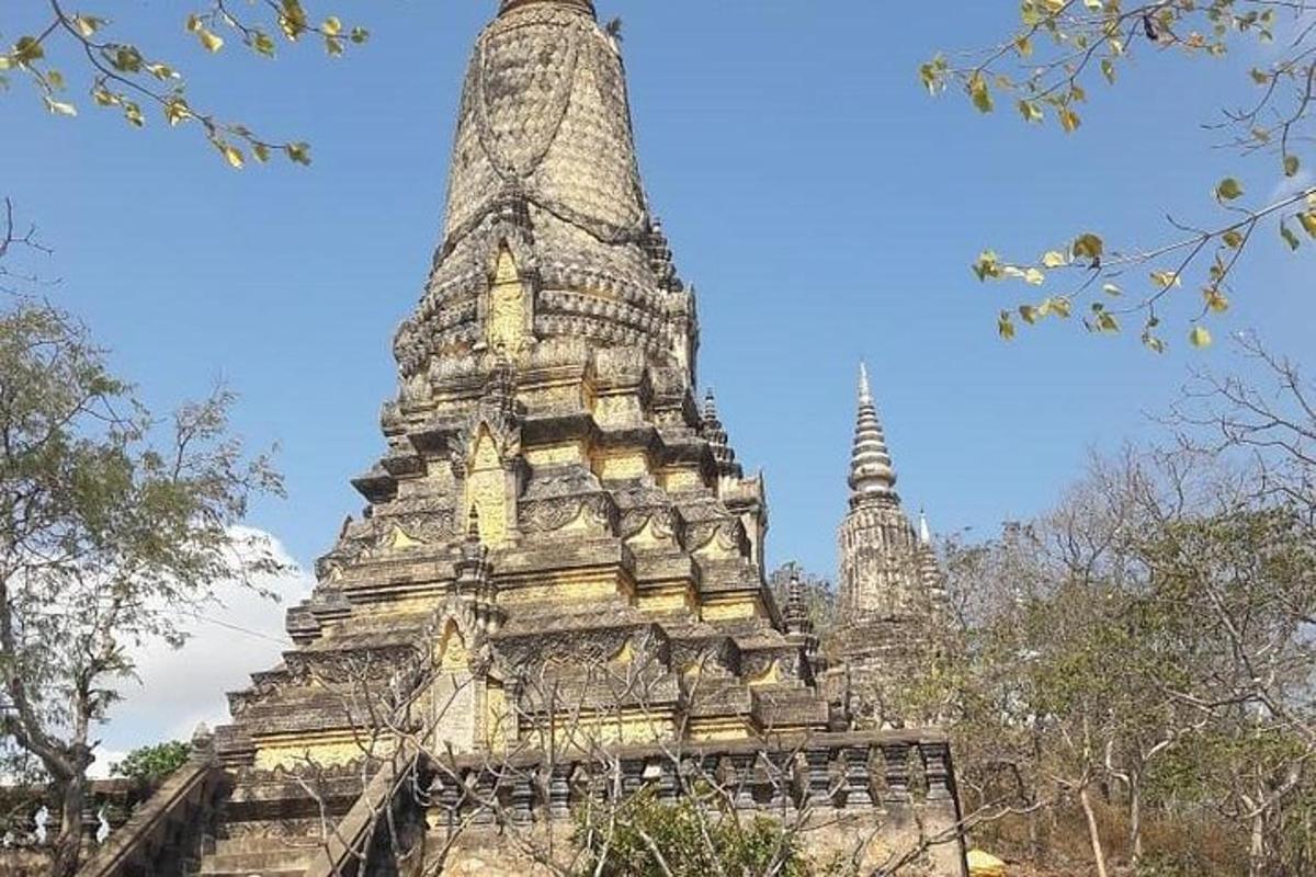 a pagoda with two towers in the background