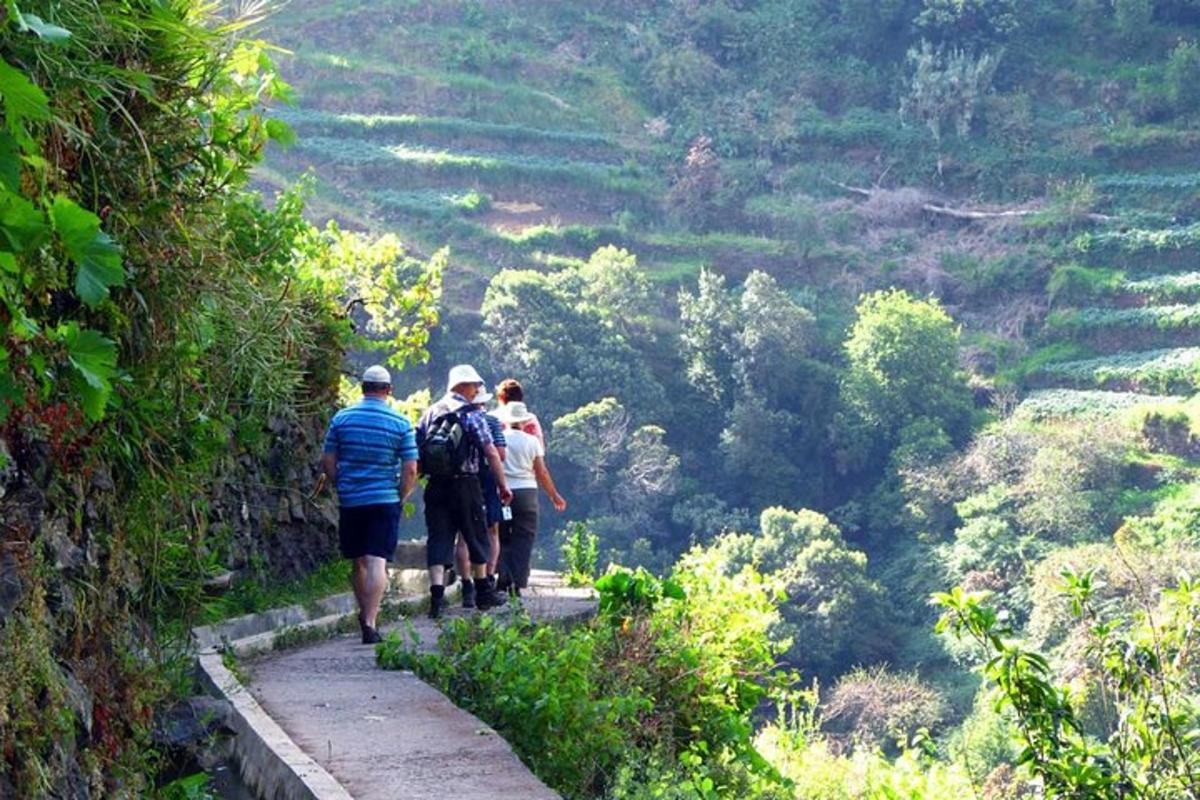 um grupo de pessoas caminhando por uma trilha na montanha