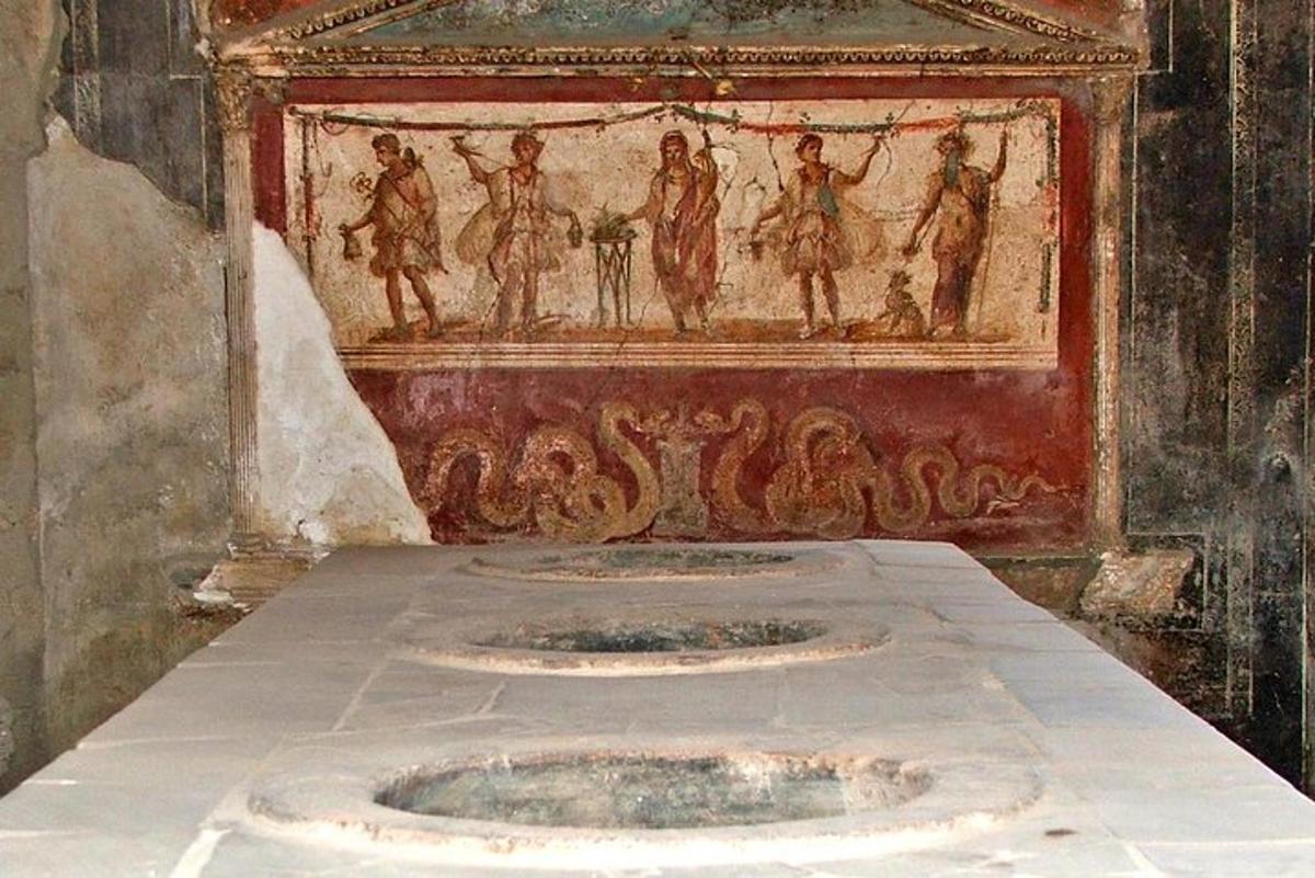 a room with three baths in a painting