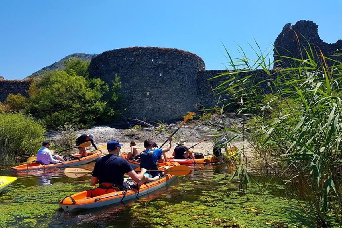 um grupo de pessoas em caiaques em um rio
