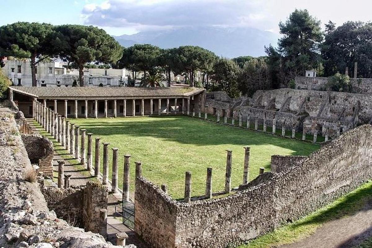 Un gran campo de césped en un edificio antiguo.