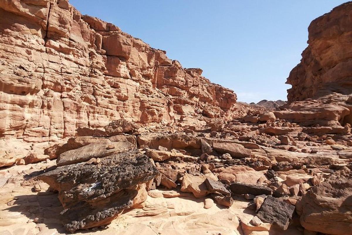 un canyon roccioso con alcune rocce nel deserto