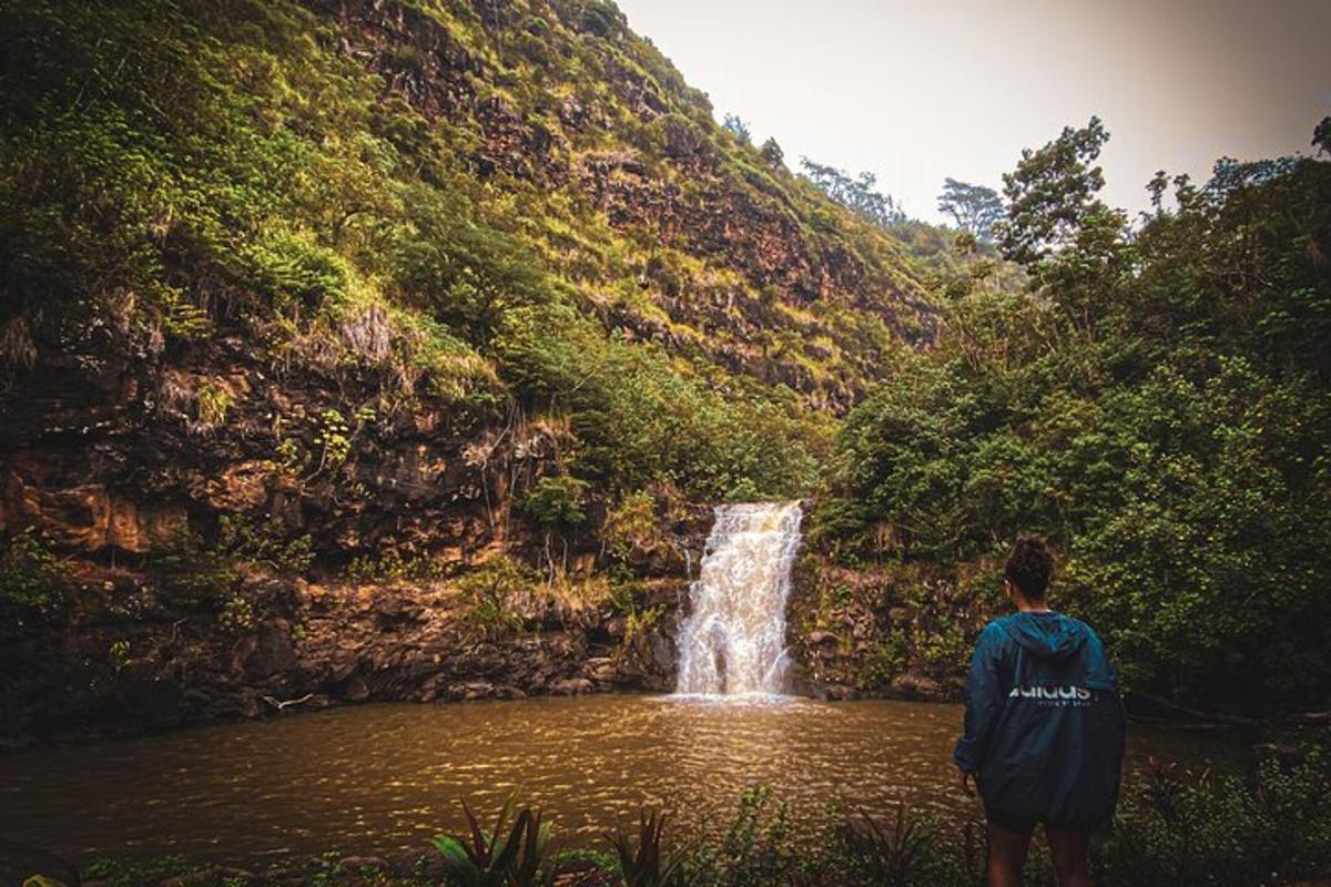 a person standing in front of a waterfall