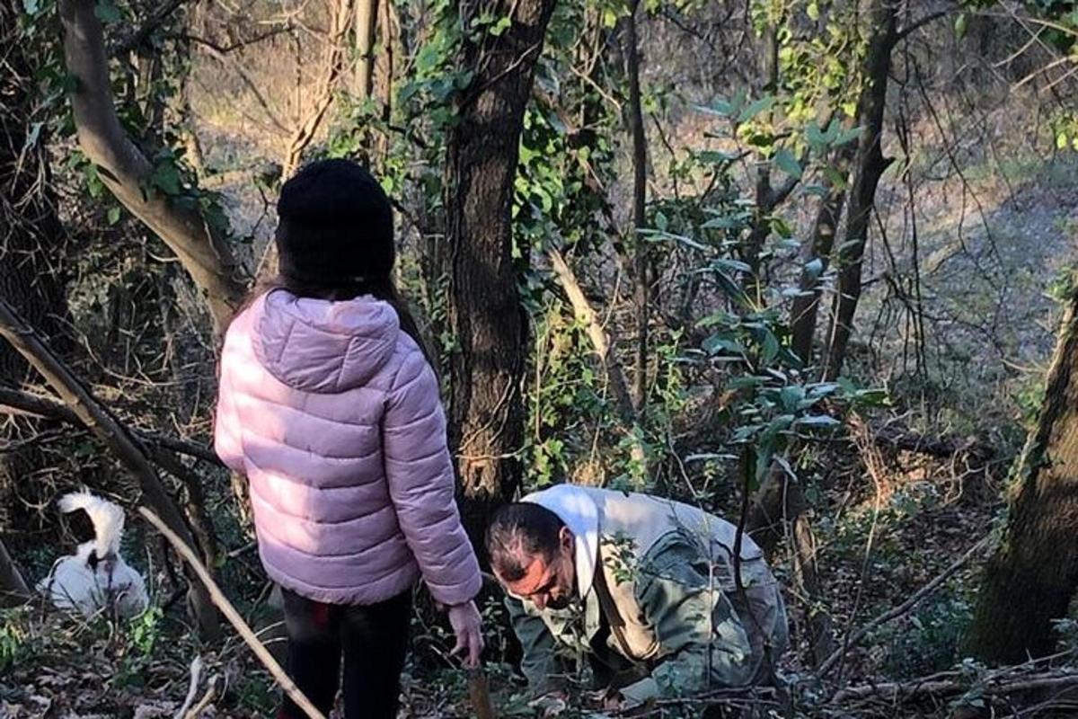 Un hombre y una mujer de pie en el bosque